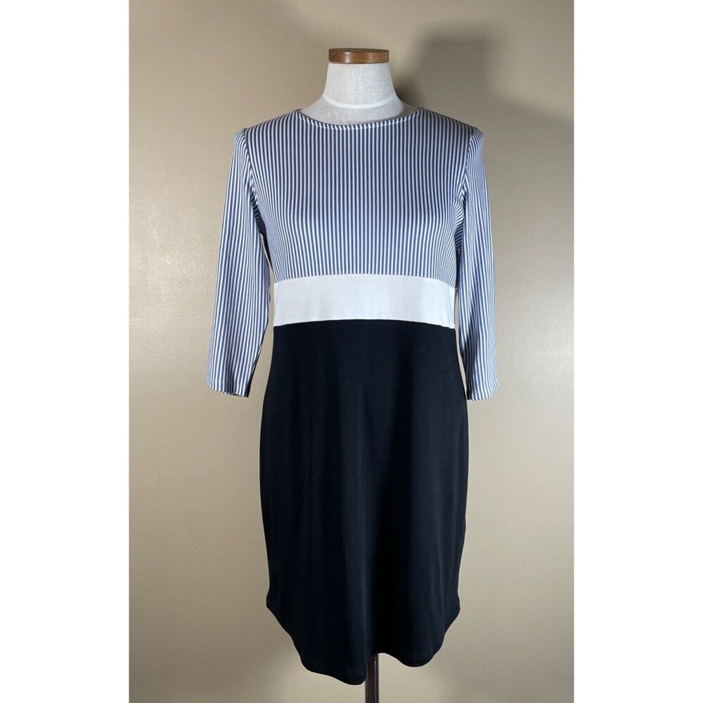 J. Jill Color Block Striped Dress 3/4 Sleeve Nautical Navy White Coastal NWT New